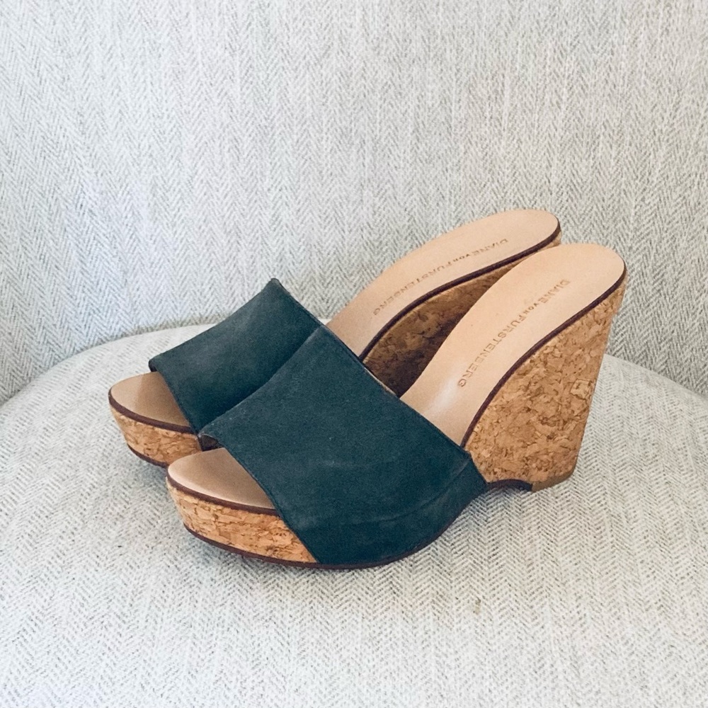 Black Wedge Cork Slides Heel Sandals